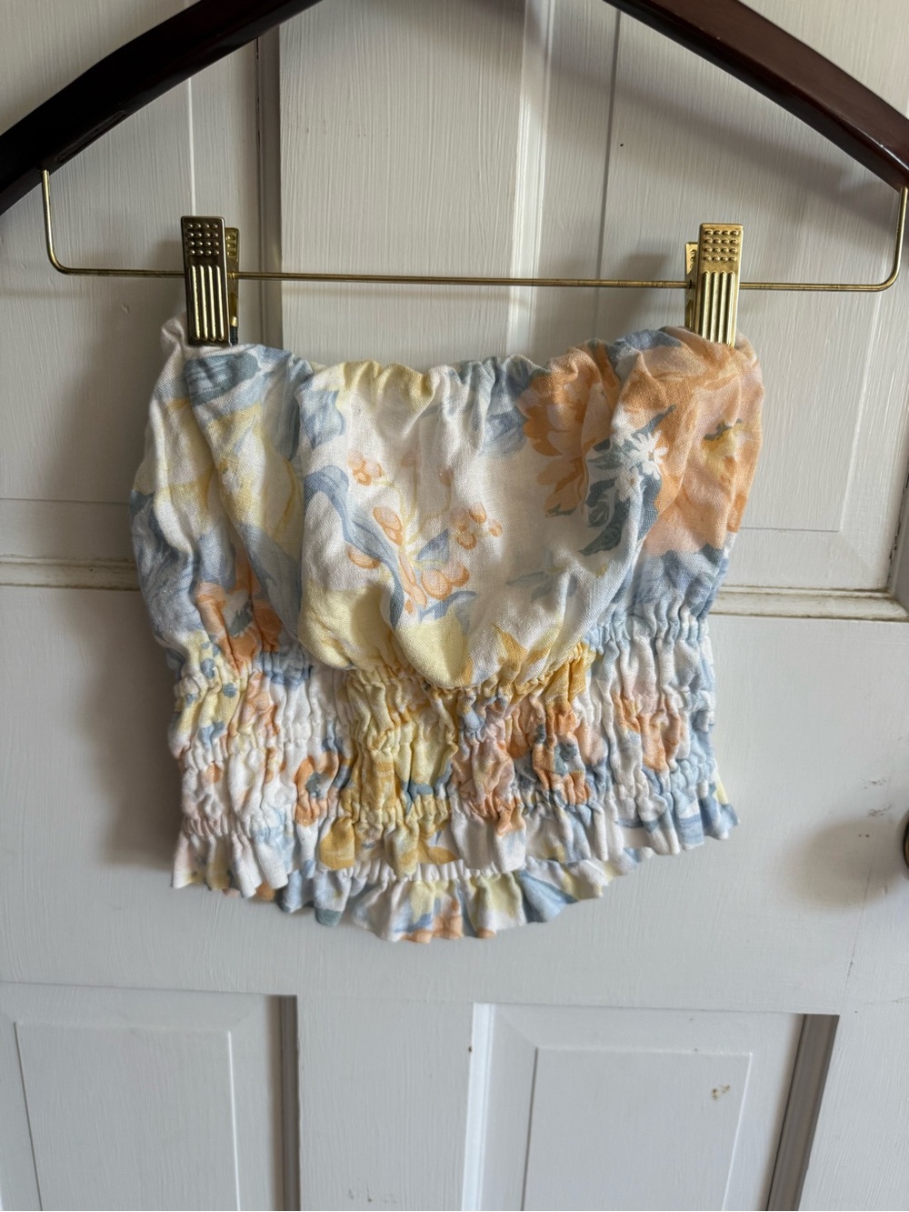 Abercrombie & Fitch Pastel Floral Smocked Bandeau Crop Top